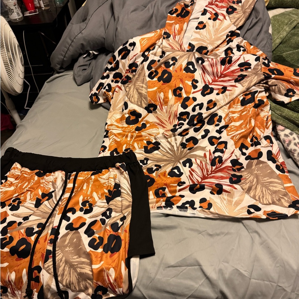 Women's Orange and Black Patterned Top